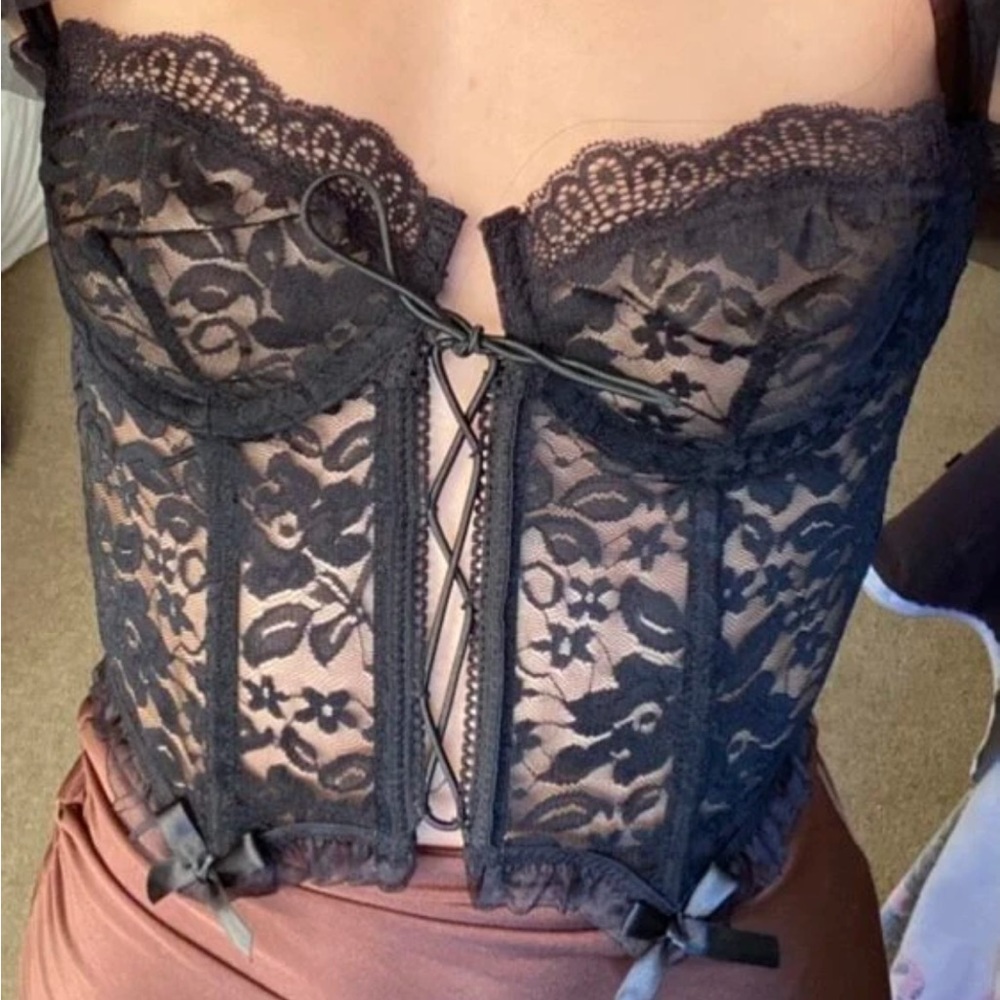 Black Lace Floral Corset Top New - Picture 9 of 12